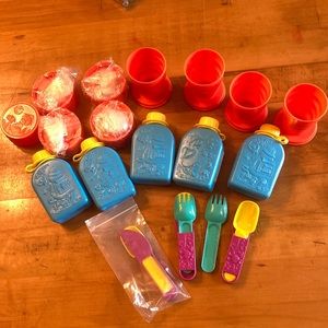 1989 McDonalds Happy Meal Camp Toy Lot Utensils Collapsing Cup drink bottle